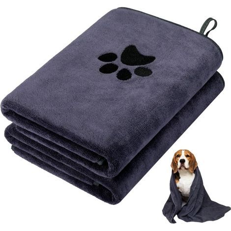 2-teiliges Hundehandtuch-Set, 100×50cm schnelltrocknendes Mikrofaser-Hundehandtuch, super saugfähiges, weiches Hundehandtuch, Hundebadezubehör, Bademantel für Hunde, Katzen und Haustiere (Grau) (1/5)