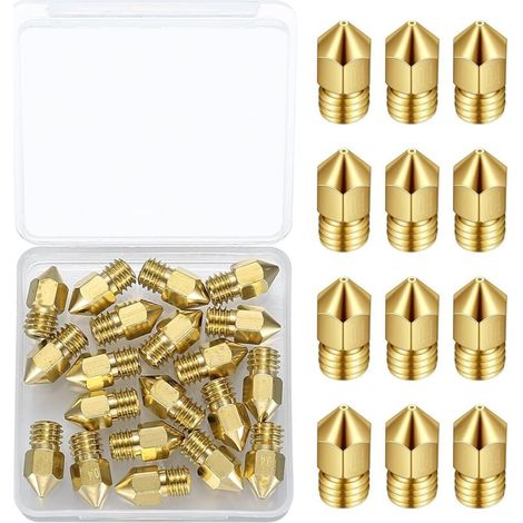 20 pezzi ugelli MK8 in ottone da 0,4 mm per estrusore per stampante 3D, ugelli per stampante compatibili con Creality Ender 3/Ender 3 V2/Ender 3 Pro/Ender 3 Max/Ender 5 Pro/Ender 3 S1/Ender 3 Neo/CR-1 (1/4)