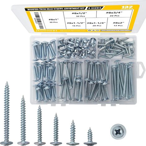 Kit assortimento di viti per legno con testa a traliccio n. 8, 132 pezzi, cacciavite Phillips, assortimento di viti per legno, viti, set di viti, 6 dimensioni (1/2 pollice) (1/5)