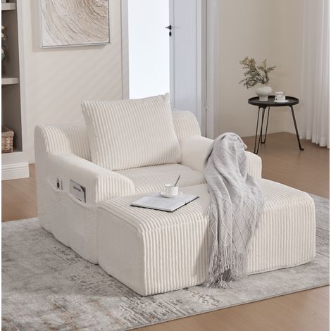 Sillón salón acolchado con reposapiés y bolsillo beige OKMYHOME (1/5)