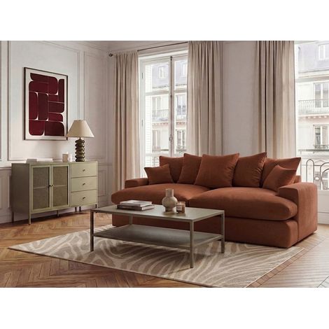 BOBOCHIC - Canapé 3 places causeuse avec assise profonde NEVADA tissu lisse Orange