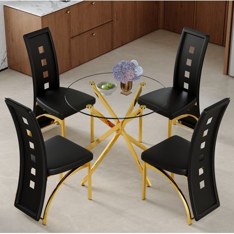 Esstisch Set mit 4 Stühlen 88 cm Glas Metall Schwarz OKMYHOME (1/5)