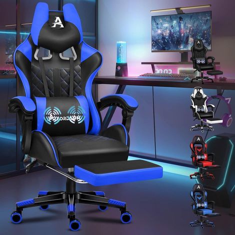 Premium Gaming Stuhl mit Fußstütze und Lordosenstütze Blau Ethan Serie (1/5)