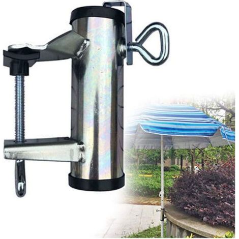Support parasol pour balcon, fixation sur table, barrière ou garde-corps métal. (1/4)