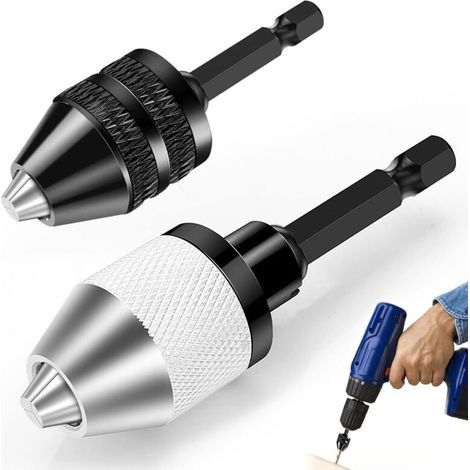 2 pièce Mandrin Perceuse, Mandrin Autoserrant Hexagonale 6.35mm (1/4"), Mandrin pour Visseuse Capacité 0.3-6.5mm, Mandrin de Perçage Sans Clé, pour Perceuse Visseuse Électrique Outil de Convers (1/4)