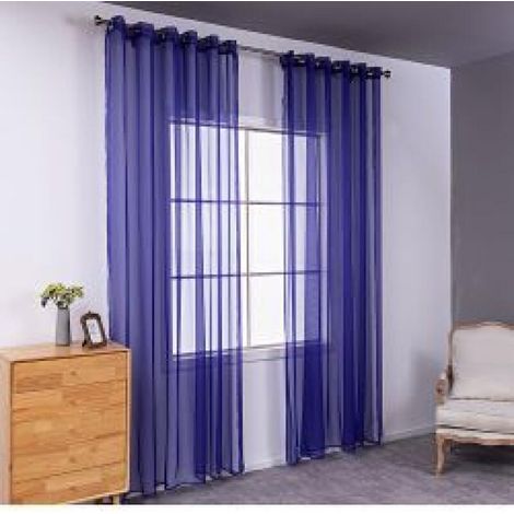 Dos cortinas semitransparentes perforadas, ligeras y transpirables, ideales para decorar dormitorios, salones, etc., de 140 x 230 cm, color azul oscuro. (1/5)