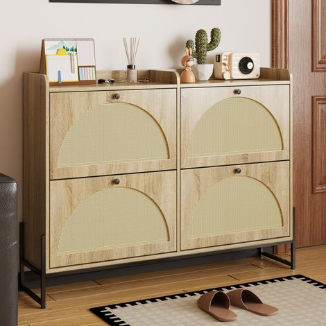 Schmaler Schuhschrank mit 4 Klappen, 121 x 25 x 91,5 cm, Holzfarbe, HAVRYA (1/5)