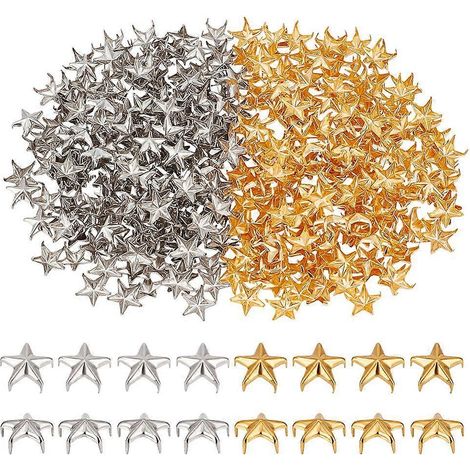 400 rivets en alliage, 2 couleurs, étoile platine dorée, 9,5 x 10 x 5,5 mm (200 pièces par couleur). (1/5)