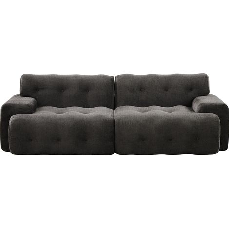 Sofá extragrande de 2 plazas de chenilla gris con brazos anchos y botones (1/5)