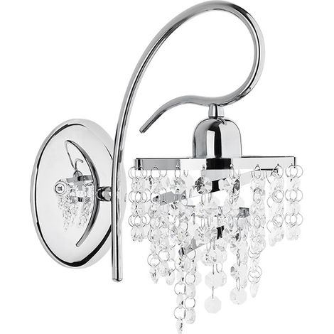 Alfa DIANA Glamour Chrome Crystal Wall Sconce Light, 1xE14 10W, Indoor IP20, Dimmable, Metal & Glass, Luxury Decorative Bedroom Living Room Hallway Lamp Fixture 26cm (1/2)