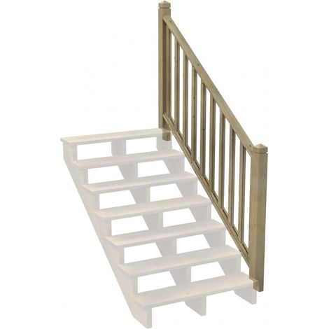 Kit Garde-corps Bois 7 marches LOUISIANE- Escalier Extérieur - Rampes Recoupables - Traité Autoclave - Montage Facile - Garantie 10 ans
