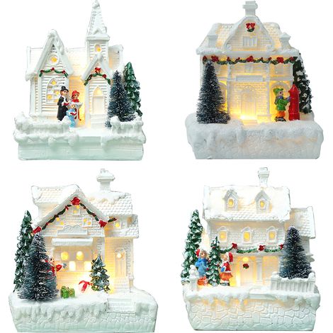 Weihnachtsdorf-Ornament, LED-beleuchtete Weihnachtshäuser mit Figuren, Weihnachtsdorf-Dekoration für den Innenbereich (1/5)