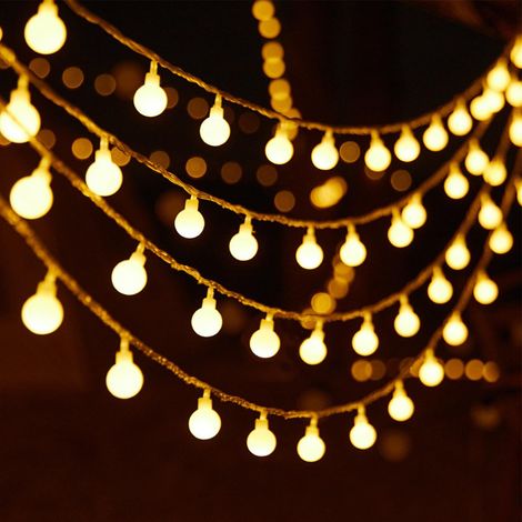 Guirlande Lumineuse Boules - 10 M - 80 Led - Blanc Chaud - Fonctionne Avec Piles - Pour Mariage, Fête, Noël, Jardin, Chambre, Balcon, Camping [Classe Énergétique G]