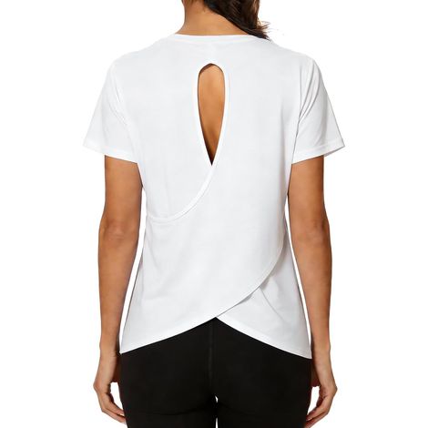 Women's Sports T-Shirt, Short Sleeve, Round Neck, Open Back, Lightweight Quick Dry Top for Running, Yoga, Fitness, S-XXL (1/5)