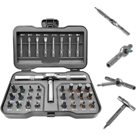 1/4' Jeu de Tournevis a Cliquet,Tournevis Precision Magnétique 32 en 1 avec Embouts Acier S2, Idéal pour le Montage Meubles, l'entretien d'installation Electronique, Kit d'outils Bricolage - (1/5)