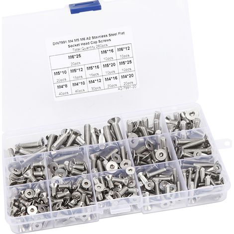 Kit de 260 vis plates M4/M5/M6 à six pans creux en acier inoxydable 304 pour l'industrie électronique (1/5)