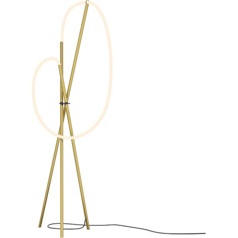 Maytoni Crochet Lampada da terra moderna a treppiede dimmerabile nera e ottone 3000K 2500lm paralume bianco (1/5)