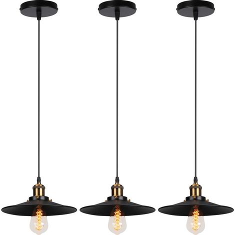 3PCS Rétro Lustre Suspension Industrielle 22cm Plaofnnier Fer Abat-jour en Métal Noir (1/5)