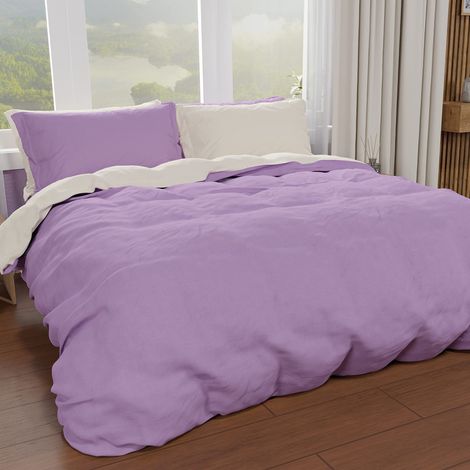 Set Housse de Couette 250x200 cm 2 Taies d'oreiller 50x80 cm Incluses, Parure de Lit Microfibre 2 Personnes Douce Lilas Creme (1/5)