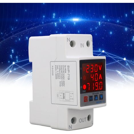 Intelligenter Überspannungs-/Unterspannungsschutz SVP-719 AC220V Din mit einstellbarer automatischer Rückstellung, Strombegrenzungsverzögerung und Leistungsanzeige, 40A. (1/5)