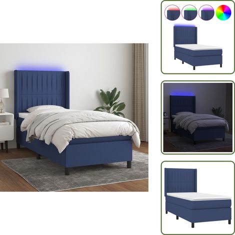 Cama azul - vidaXL Cama box spring colchón y luces LED tela azul 80x200 cm - Cama con cabecero ajustable