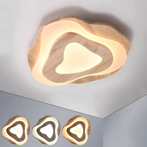 Plafonnier LED Bois  Ø45cm 35W 2800Lm  2800K-6000K Dimmable Avec Télécommande, Lampe Moderne Bois Naturel + Nuages Acryliques, Salon Chambre D'Enfant Cuisine Salle Manger Bureau Domicile (1/4)