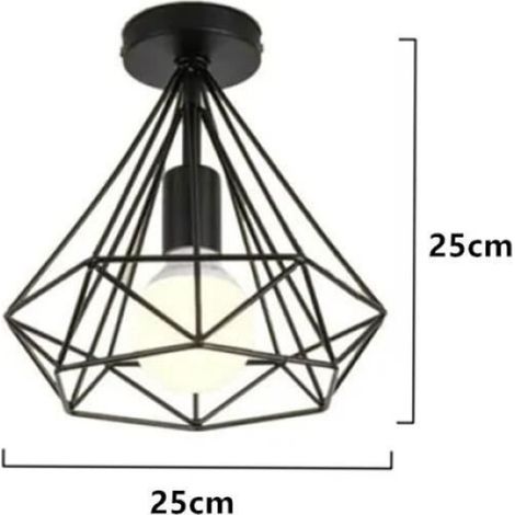 Lot de 2 Lustres Suspensions - Cage forme diamant - En métal - Noir (1/4)
