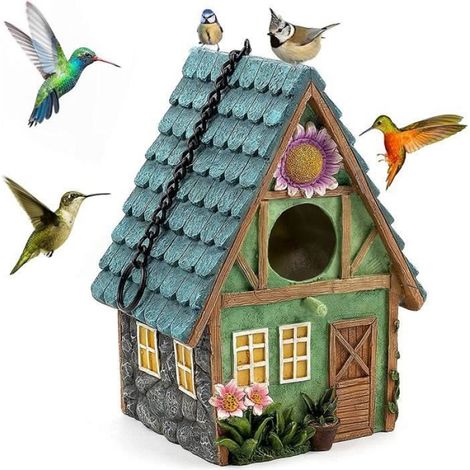 Nichoir Oiseaux - Résine - Vert - Suspendu - Pour Pinsons Mésanges - Hauteur 21.4 cm - 1 Pièce (1/4)
