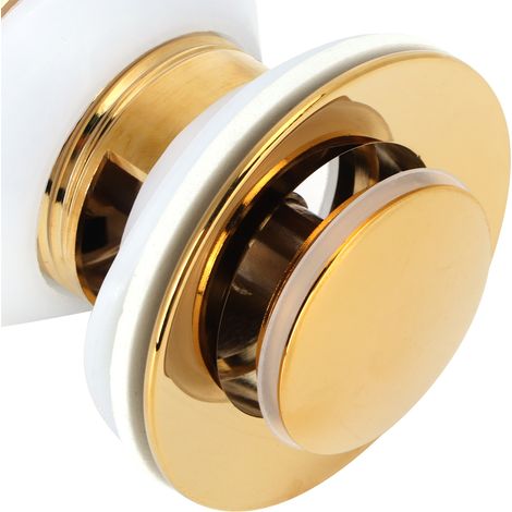Tapón de desagüe dorado para fregaderos de cocina y baño, protección contra obstrucciones, mecanismo automático de apertura, cobre chapado en oro y acero inoxidable, 6 cm, 1 unidad (1/5)