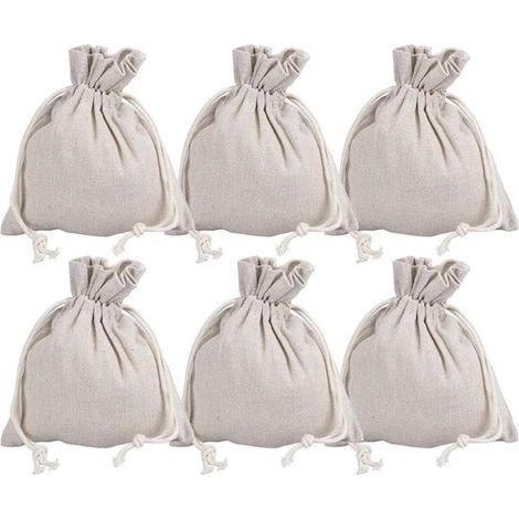Sacchetto in tessuto con coulisse - confezione regalo per nozze - contenitore per piccoli oggetti - juta naturale - 17 cm x 19 cm - 6 pezzi.