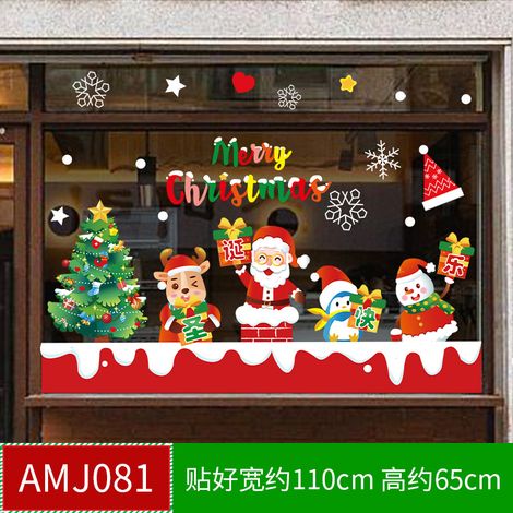Autocollants de Noël pour centres commerciaux, magasins, vitrines, sapins de Noël, flocons de neige, boules à suspendre, nœuds décoratifs et autocollants statiques pour vitres.