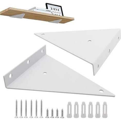 Triangle Shelf Bracket, Floating Metal Triangle, Concealed Wall-Mounted Floating Shelf Bracket, With Screws, for Living Room Decor (White) 2pcs (1/4)