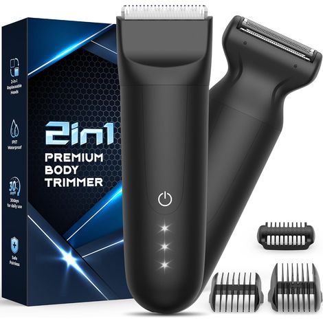 Tondeuse Corps Homme, Tondeuse Intime Homme: Rasoir Homme Electrique Étanche IPX7 Rechargeable, 2 Lame en Céramique Anti Coupure, pour Partie Intime/Testicules/Pubis/Poils Pubiens (1/5)