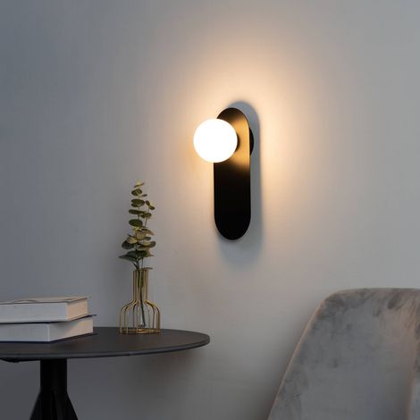 Minimalistische schwarze Wandleuchte mit Weißglas - Mattina