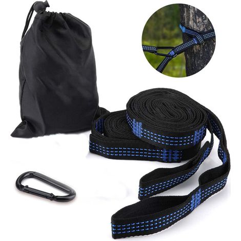 Sangles hamac 1 paire, 14 boucles, 280x2,5 cm, charge 500 kg, camping et plein air (1/4)