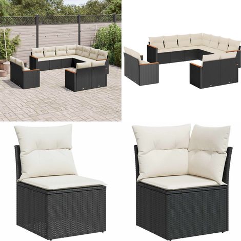 Salon de jardin 11 pcs avec coussins noir résine tressée - Ensemble Salon De Jardin - Mobilier Extérieur - Meubles De Jardin - Salon De Jardin Design - Chaise Longue - Home & Living (1/5)