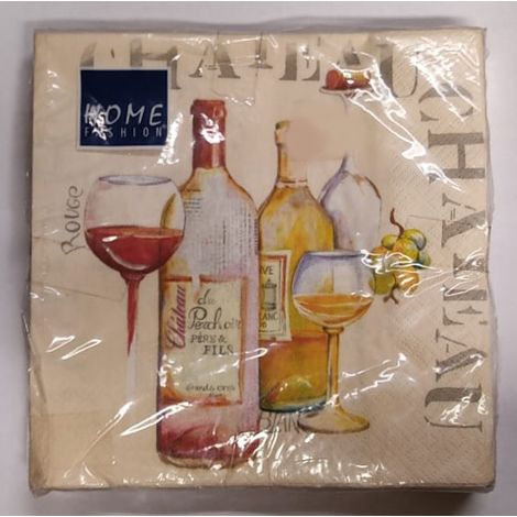 HOME FASHION - CONFEZIONE DI TOVAGLIOLIPER DECOUPAGE DA 20PZ 33X33CM - FANTASIA BOTTIGLIE VINO