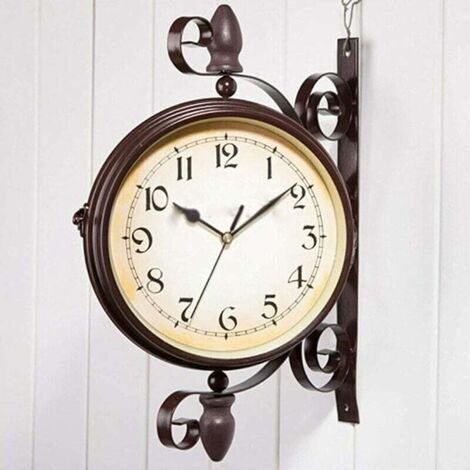 Gartenwanduhr, doppelseitige Vintage-Wanduhr, Dekoration für drinnen und draußen, 20,3 cm (Batterie nicht enthalten) (1/5)