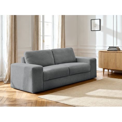 BOBOCHIC - Canapé droit convertible IBIZA ouverture express tissu texturé  140x196 Gris foncé