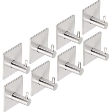 Stainless Steel Adhesive Hooks, Towel Hooks, Rustproof, No Drilling Required (Silver, 8-Pack) (1/5)