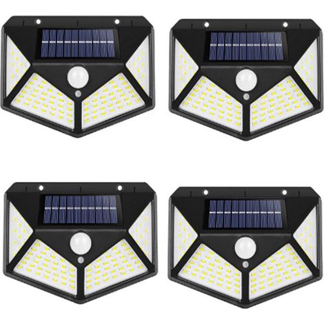Lampe Solaire Extérieur, 100 LED Lumiere Solaire Exterieur Etanche Eclairage Extérieur avec Détecteur de Mouvement Lampe de Sécurité Spot Solaire Exterieur sans Fil lampe mural pour Jardin - 4Pack (1/5)
