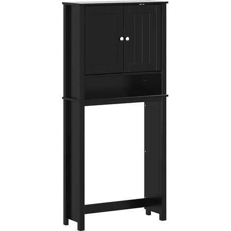 Mueble para lavadora que ahorra espacio con amplio espacio de almacenamiento para el baño 76 x 27 x 164,5 cm madera maciza negra 020047342 (1/5)