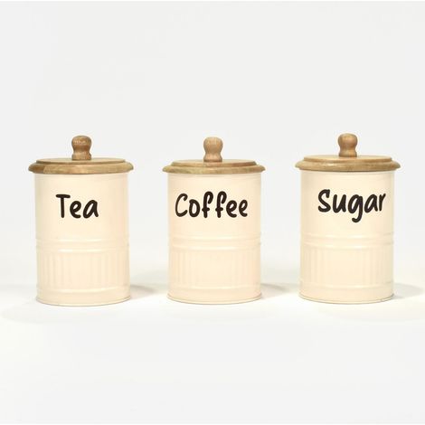HOMESCAPES Set of 3 Cream Tea, Coffee, Sugar Canisters (1/5)
