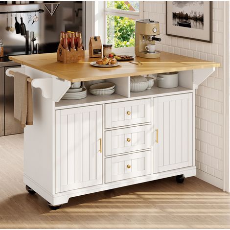 Meuble rangement cuisine extensible 120 80 cm MDF blanc OKMYHOME (1/5)