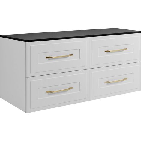 Rodan Waschbeckenunterschrank 160 cm, Weiß und Schwarz, 46 x 100 x 58,6 cm, wandhängend, MDF, 4 Schubladen, modernes Badmöbel