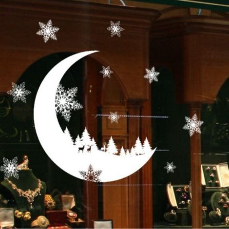 Weihnachtsfensteraufkleber, Winterfensteraufkleber, weiße Stern- und Schneeflockendekorationen