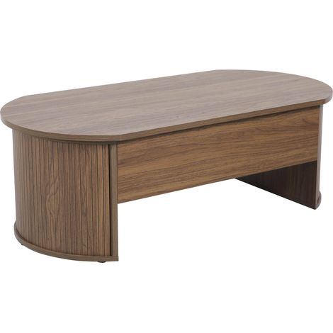 Table basse ovale avec plateau relevable effet bois foncé