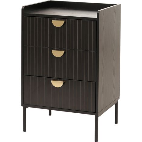 [JAMAIS UTILISÉ] Commode HHG-307, Armoire Highboard, 3 tiroirs mélamine MDF 77x50x42cm, aspect bois noir