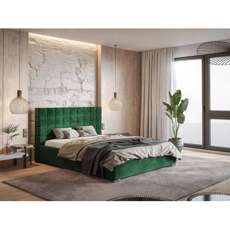 Lit rembourré avec rangement 120x200 velours vert Terra (1/5)