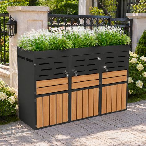 Armoire jardin ventilation pers 3 compartiments acier galvanisé rangement sécurisé déco jardin sans poubelle (1/5)